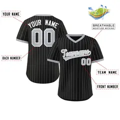 Black Gray Stripe Authentic Pullover Baseball Jersey 2