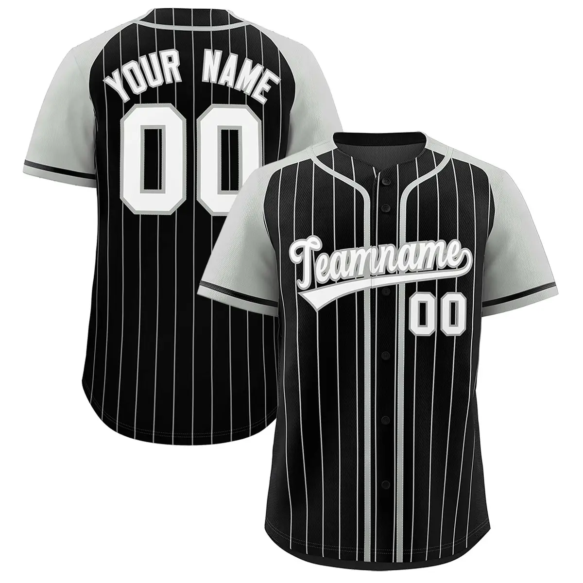 Black Gray Stripe Raglan Sleeves Authentic Baseball Jersey