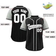 Black Gray Stripe Raglan Sleeves Authentic Baseball Jersey 2
