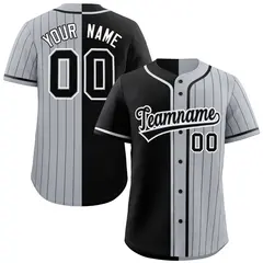 Black Gray Stripe-Solid Combo Baseball Jersey 1