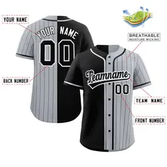 Black Gray Stripe-Solid Combo Baseball Jersey 2