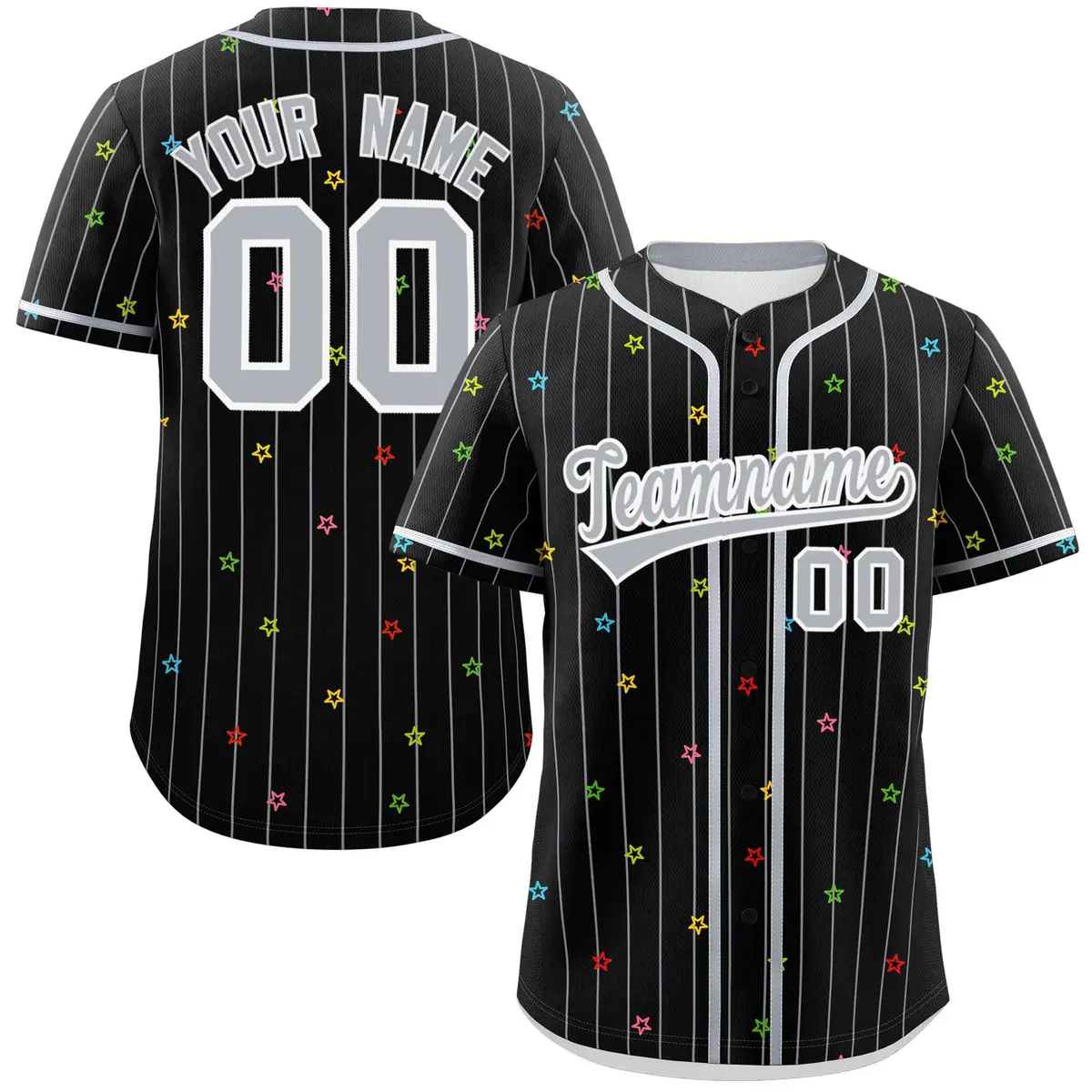 Black Gray Stripe Star Pattern Authentic Baseball Jersey