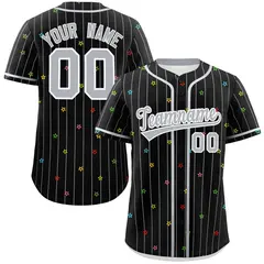 Black Gray Stripe Star Pattern Authentic Baseball Jersey