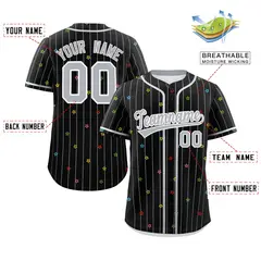 Black Gray Stripe Star Pattern Authentic Baseball Jersey 2