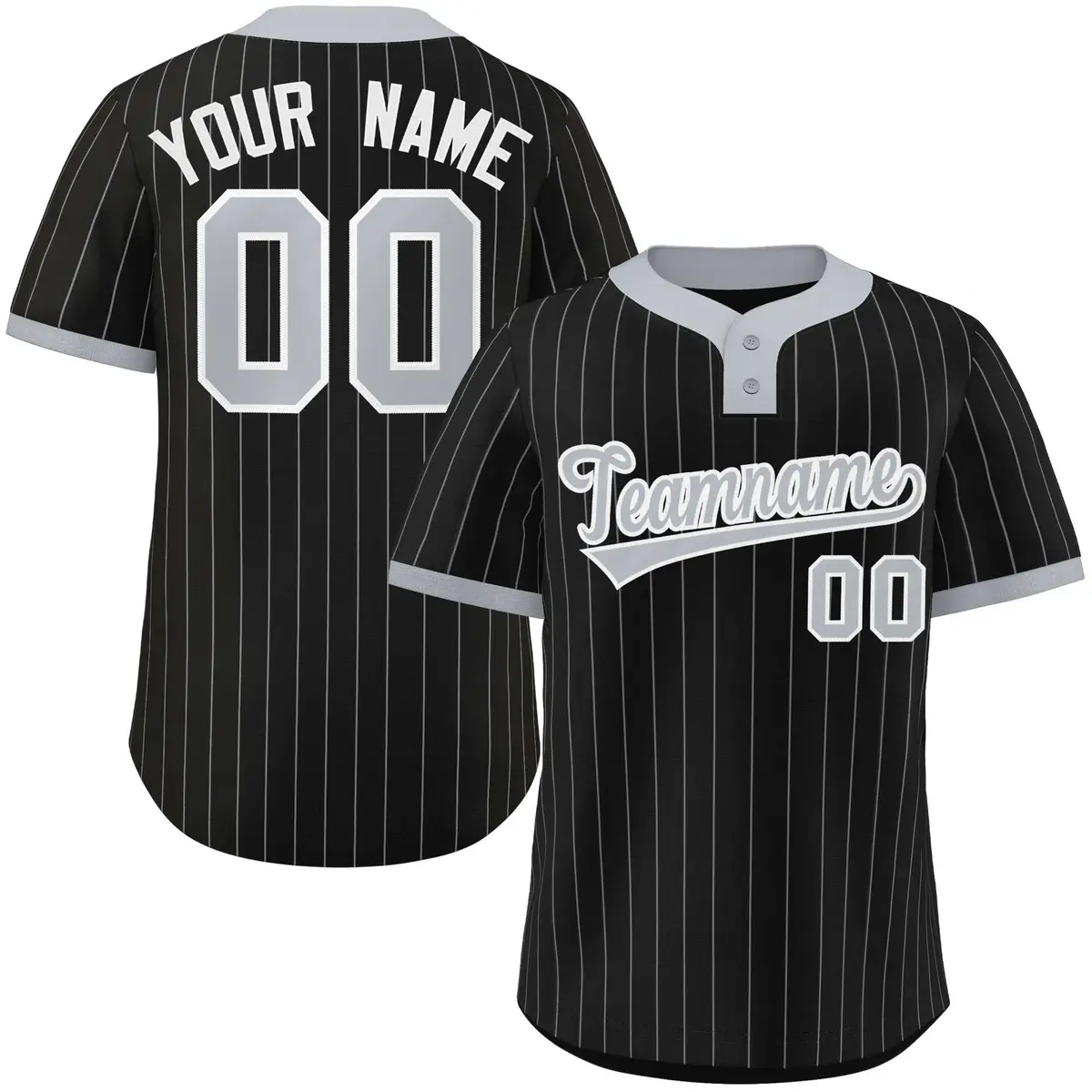 Black Gray Stripe Two-Button Softball Jersey