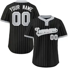 Black Gray Stripe Two-Button Softball Jersey 1