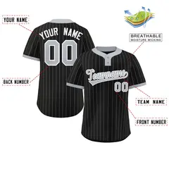 Black Gray Stripe Two-Button Softball Jersey 2