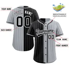 Black Gray Striped Two Tone Authentic Baseball Jersey 2