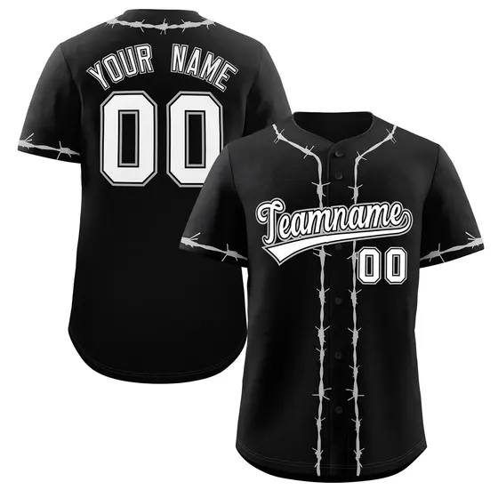 Black Gray Thorns Ribbed Authentic Classic Baseball Jersey