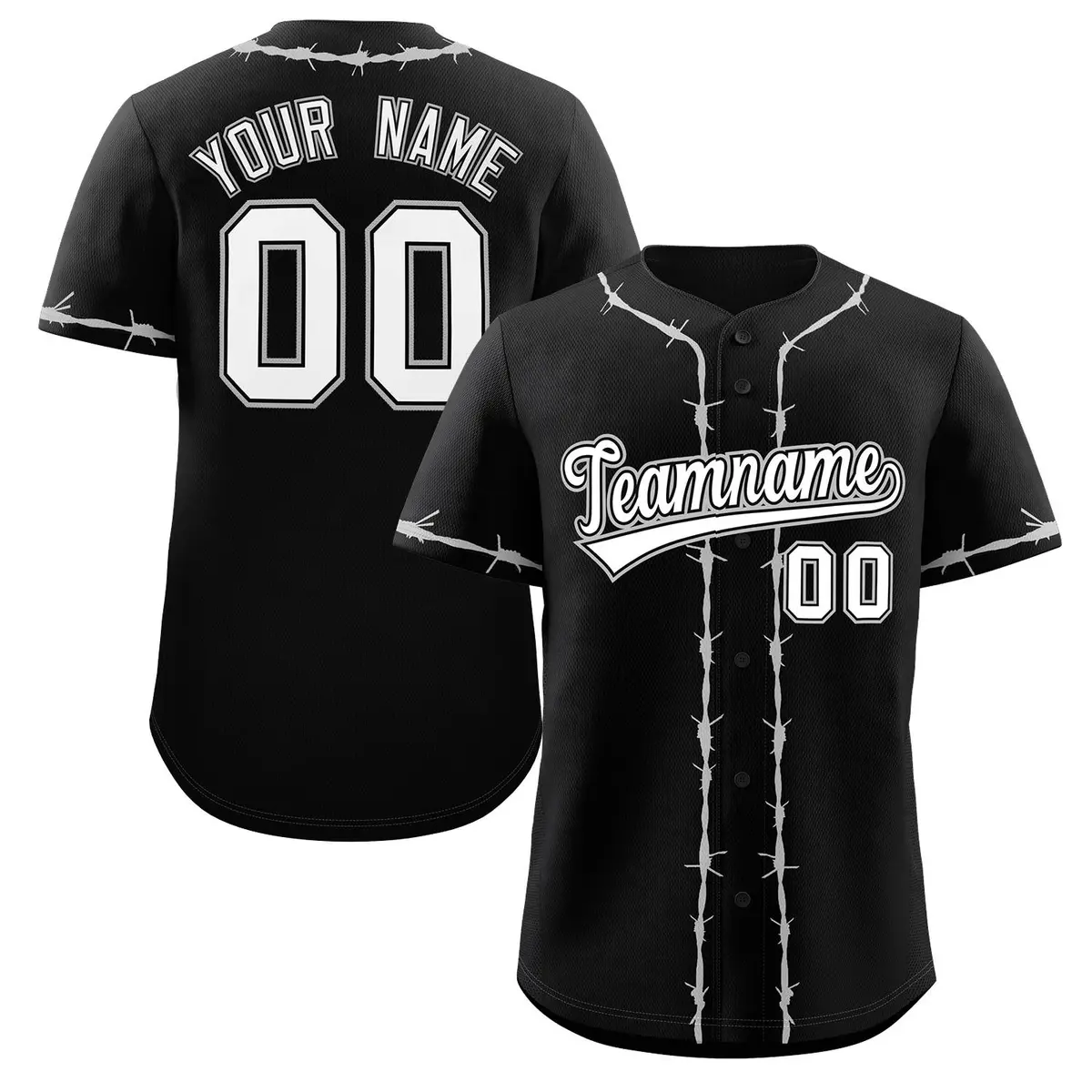 Black Gray Thorns Ribbed Authentic Classic Baseball Jersey