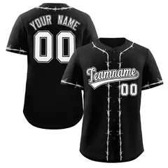 Black Gray Thorns Ribbed Authentic Classic Baseball Jersey 1