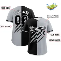 Black Gray Tiger Claw Scratch Split Baseball Jersey 2
