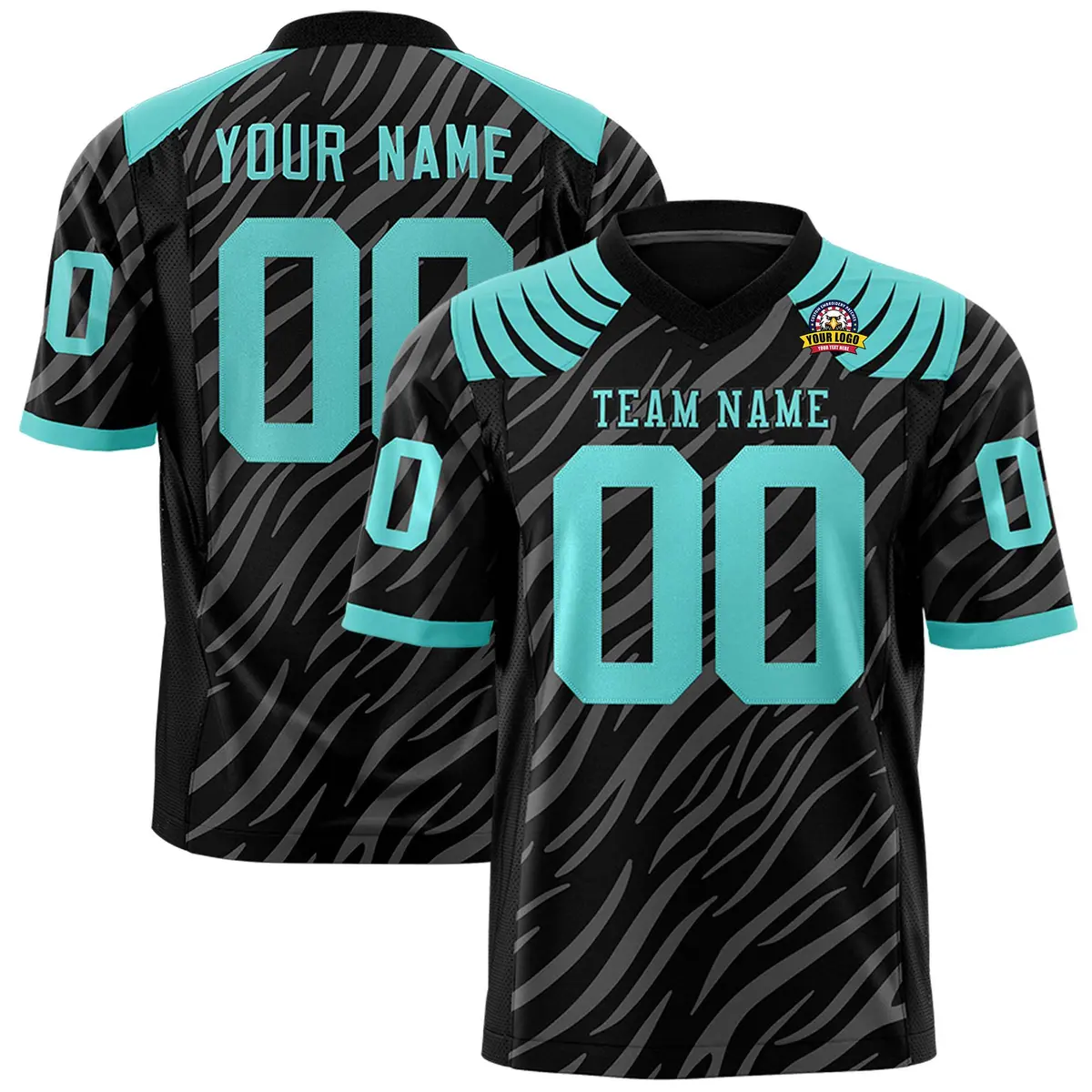 Black Gray Tiger Stripe Graffiti Pattern Football Jersey