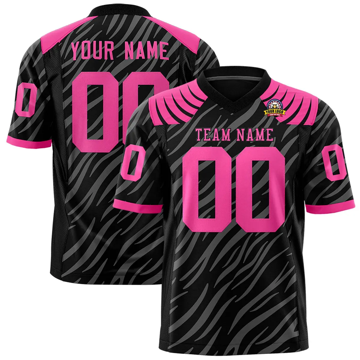 Black Gray Tiger Stripe Graffiti Pattern Football Jersey