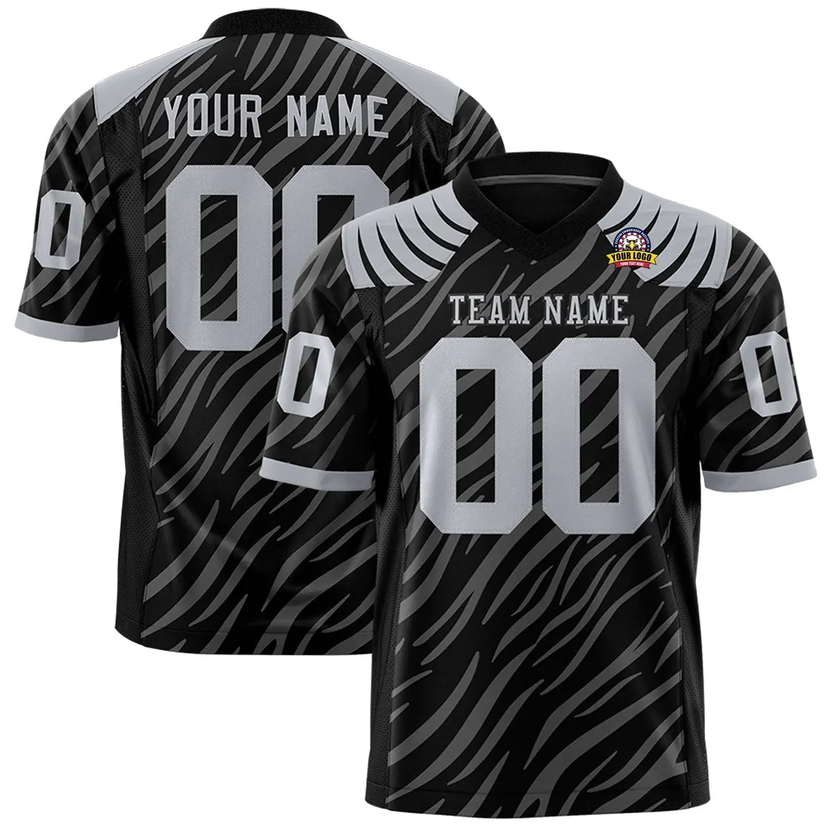 Black Gray Tiger Stripe Graffiti Pattern Football Jersey