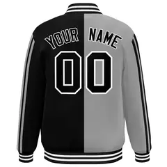 Black Gray Two Tone Color Block Varsity Bomber Jacket 4