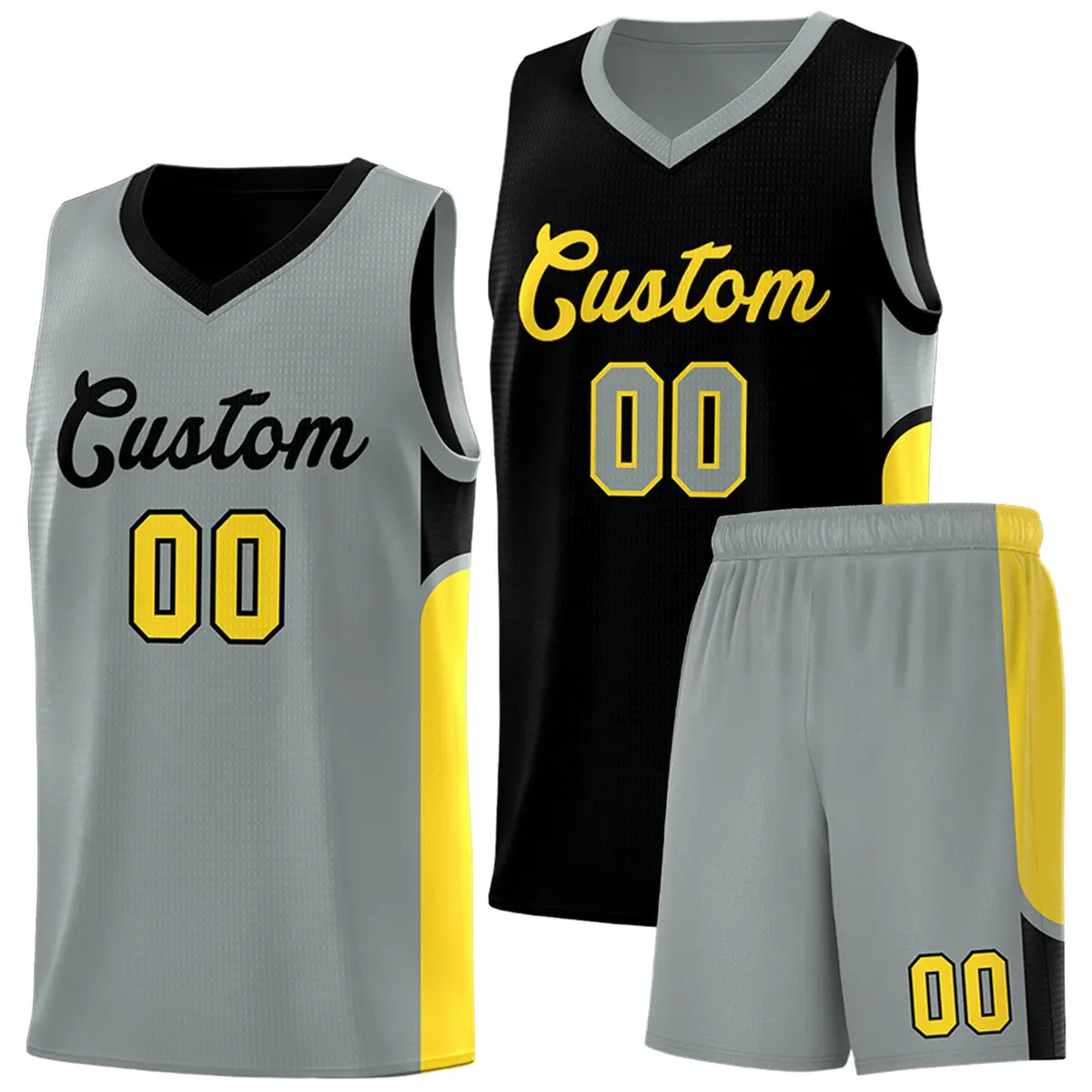 Black Gray U-shaped Pattern Double Side Basketball Jersey