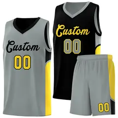 Black Gray U-shaped Pattern Double Side Basketball Jersey