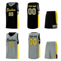Black Gray U-shaped Pattern Double Side Basketball Jersey 2