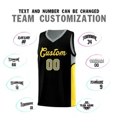 Black Gray U-shaped Pattern Double Side Basketball Jersey 4