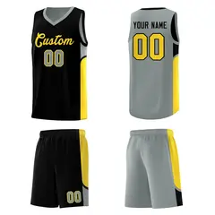 Black Gray U-shaped Pattern Double Side Basketball Jersey 5