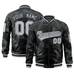 Black Gray-White Blur Spray Varsity Full-Zip Letterman Bomber Jacket 1