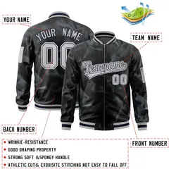 Black Gray-White Blur Spray Varsity Full-Zip Letterman Bomber Jacket 2