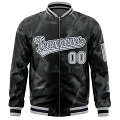 Black Gray-White Blur Spray Varsity Full-Zip Letterman Bomber Jacket 3