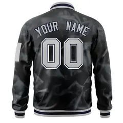 Black Gray-White Blur Spray Varsity Full-Zip Letterman Bomber Jacket 4