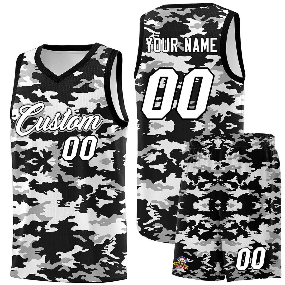 Black Gray-White Camo Basketball Jersey