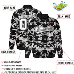 Black Gray-White Camo Full-Snap Letterman Baseball Jacket 2