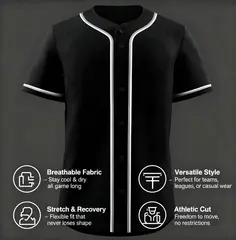 Black Gray-White Classic Style Baseball Jersey For Men 4