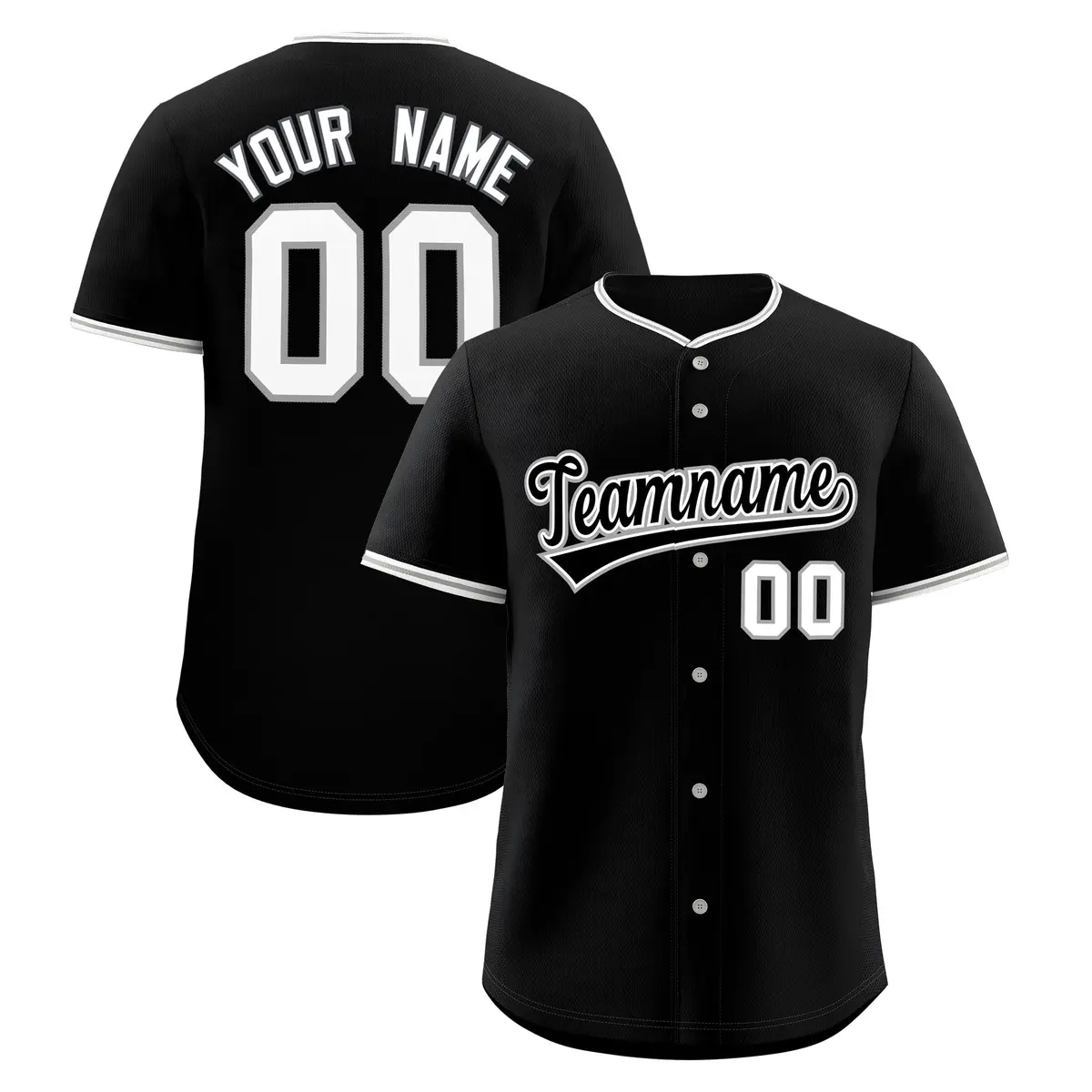 Black Gray White Classic Style Sports Baseball Jersey