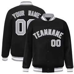 Black Gray White Classic Varsity Full-Snap Letterman Jacket
