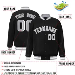 Black Gray White Classic Varsity Full-Snap Letterman Jacket 2