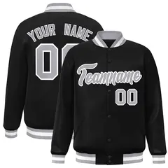 Black Gray White Classic Varsity Full-Snap Letterman Jacket 1