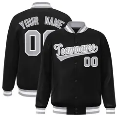 Black Gray White Classic Varsity Full-Snap Letterman Jacket 1