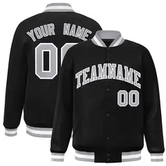 Black Gray White Classic Varsity Full-Snap Letterman Jacket 1