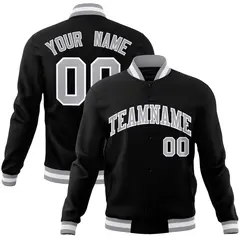 Black Gray White Classic Varsity Full-Snap Letterman Jacket 1