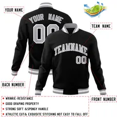 Black Gray White Classic Varsity Full-Snap Letterman Jacket 4