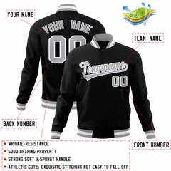 Black Gray White Classic Varsity Full-Snap Letterman Jacket 4