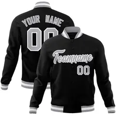 Black Gray White Classic Varsity Full-Snap Letterman Jacket 1