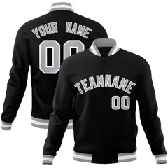 Black Gray White Classic Varsity Full-Snap Letterman Jacket