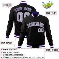 Black Gray White Classic Varsity Full-Snap Letterman Jacket 4