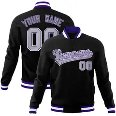 Black Gray White Classic Varsity Full-Snap Letterman Jacket 1