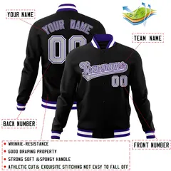 Black Gray White Classic Varsity Full-Snap Letterman Jacket 4