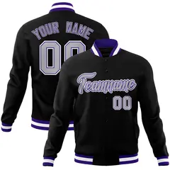 Black Gray White Classic Varsity Full-Snap Letterman Jacket