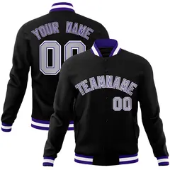 Black Gray White Classic Varsity Full-Snap Letterman Jacket 1