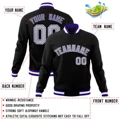 Black Gray White Classic Varsity Full-Snap Letterman Jacket 4