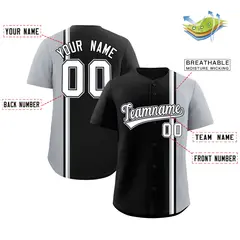 Black Gray-White Color Block Authentic Baseball Jersey 2